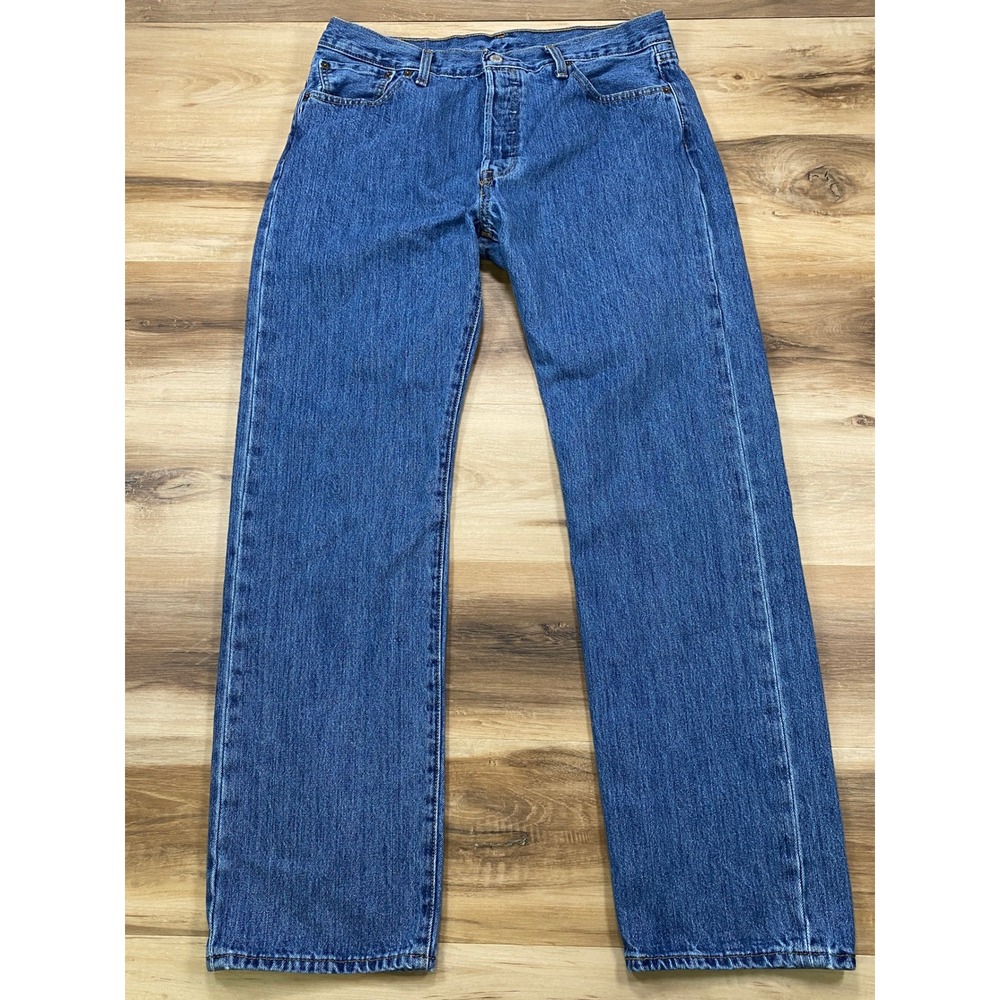Levi's 501 Jeans 35x32 Mens Original Straight Fit Blue Denim Pants - Picture 2 of 10